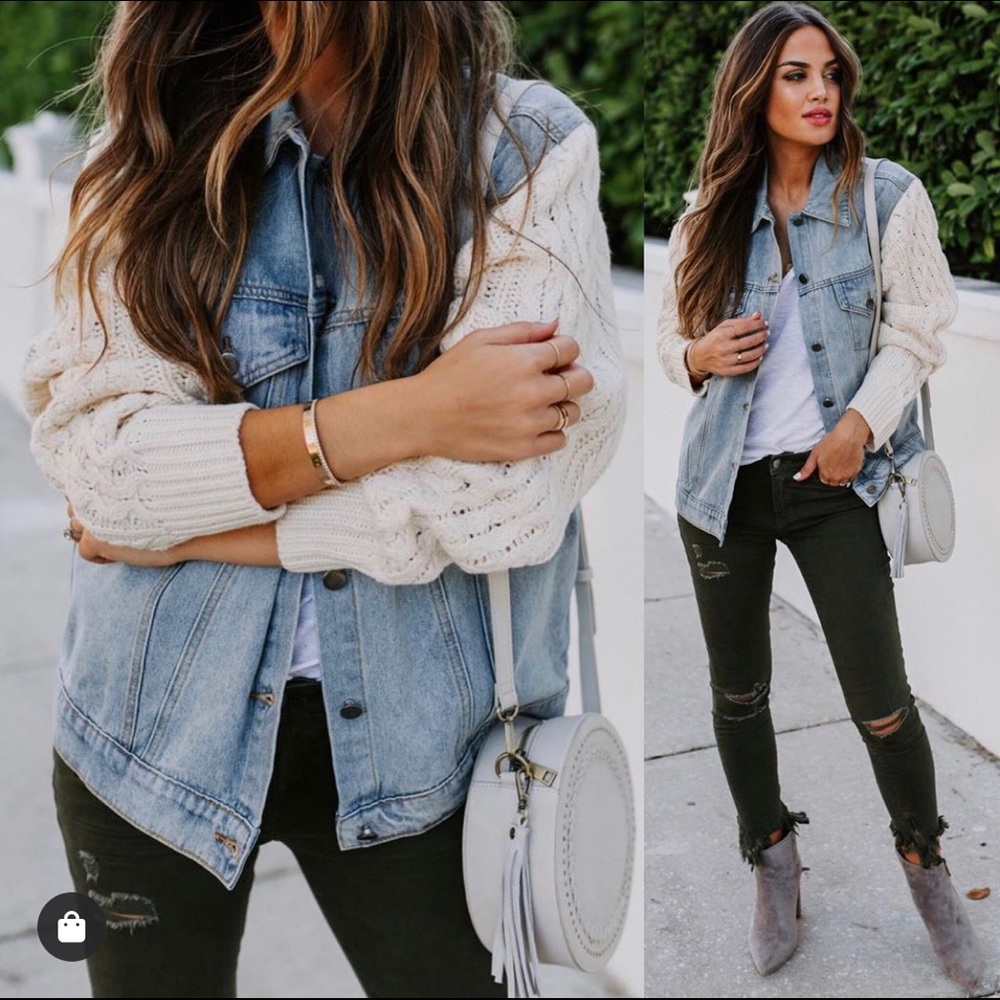 Cable Sleeve Denim Jacket